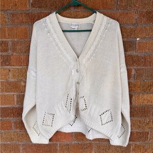 Vtg Rosanna White Open Pointelle Knit Cardigan Cotton Oversized Cottagecore Sz L